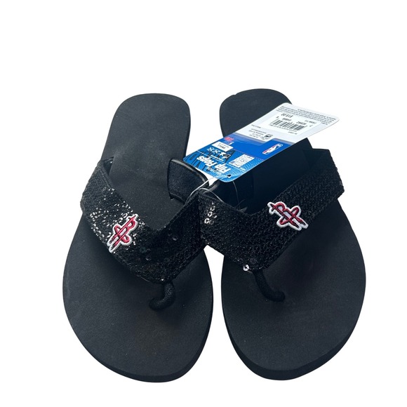 NWT NBA Flip Flops Houston‎ Rockets Sequin Slides Sandals Women's Small - Picture 1 of 5